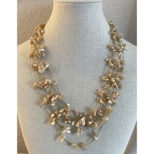 LUC Gold Tone Floating MOP Multistrand 925 Clasp Necklace
